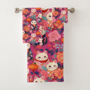 Japanese Kimono fabric inspired Bath Towel Set