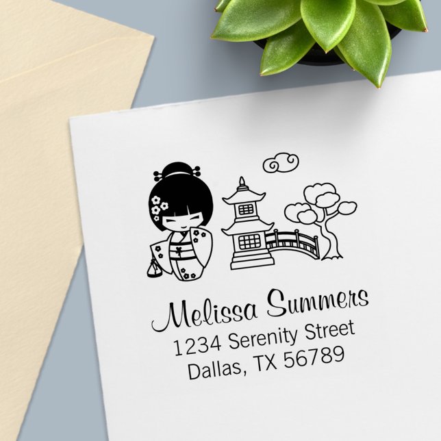 Japanese Kimono Girl Address Self-inking Stamp (Creator Uploaded)