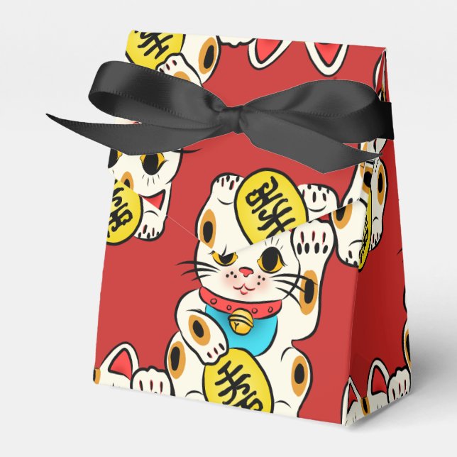 Japanese kimono pattern favour box maneki neko (Front Side)