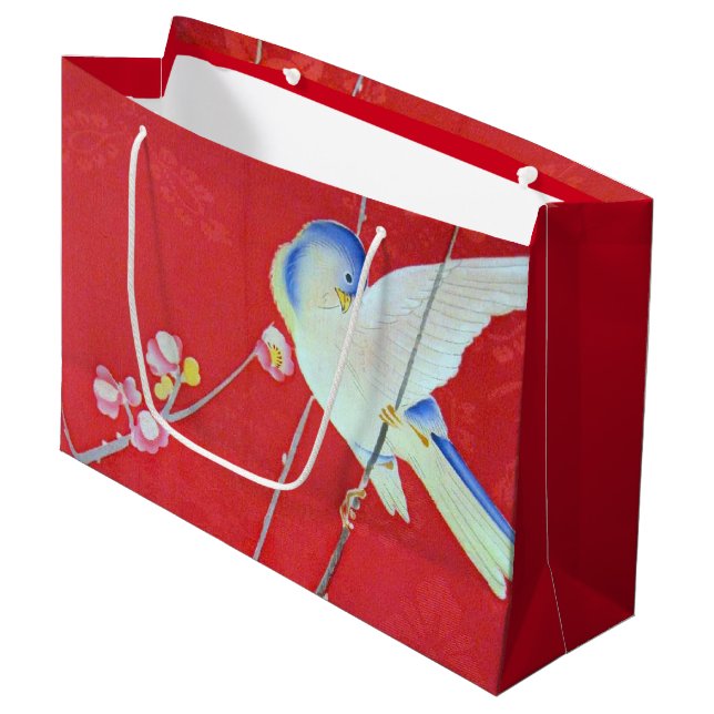 Japanese KIMONO Textile, Bluebird Large Gift Bag (Front Angled)