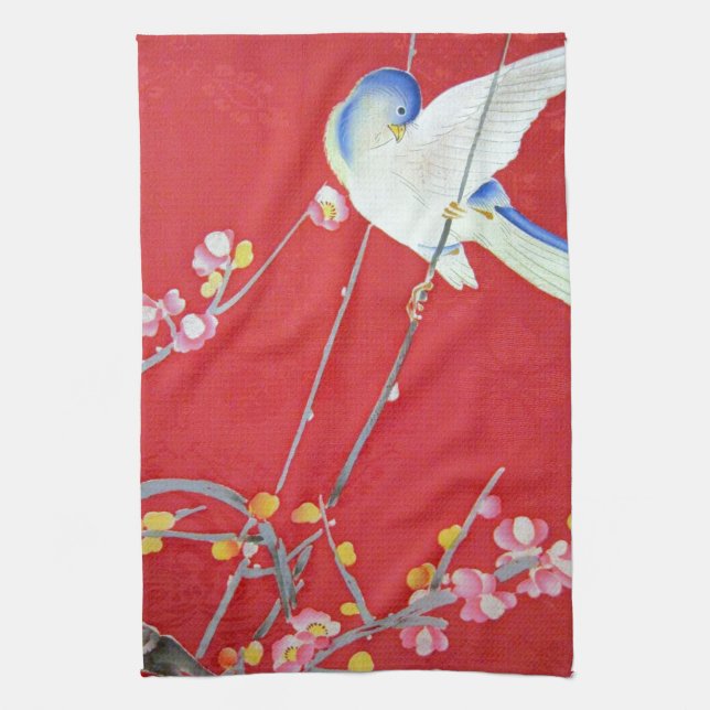 Japanese KIMONO Textile, Bluebird Tea Towel (Vertical)