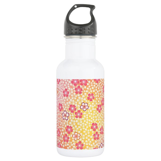 Japanese KIMONO Textile, Cherry Blossoms Pattern 532 Ml Water Bottle (Front)
