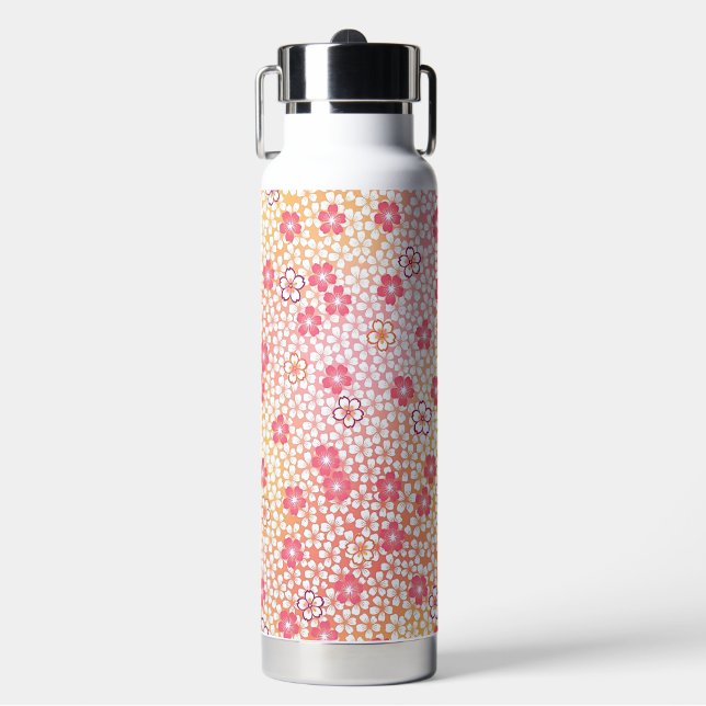 Japanese KIMONO Textile, Cherry Blossoms Pattern Water Bottle (Front)