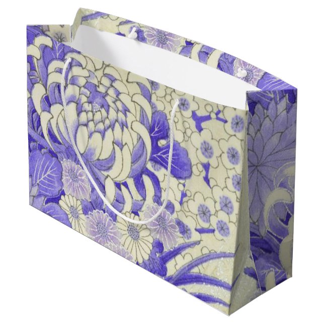 Japanese KIMONO Textile, Chrysanthemum Large Gift Bag (Back Angled)