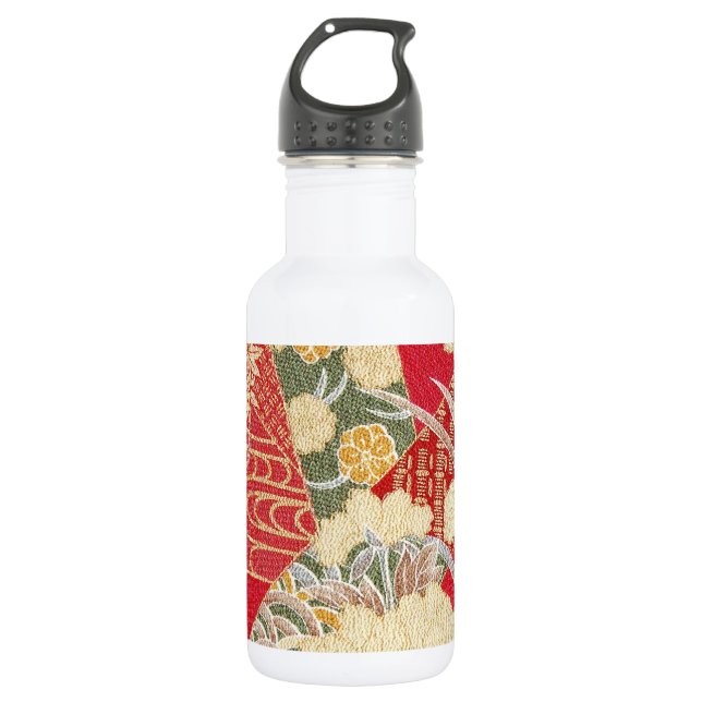 Japanese KIMONO Textile, Floral Pattern 532 Ml Water Bottle (Front)