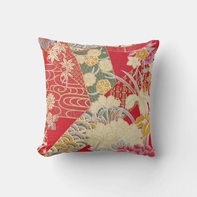 Japanese KIMONO Textile, Floral Pattern Cushion (Front)