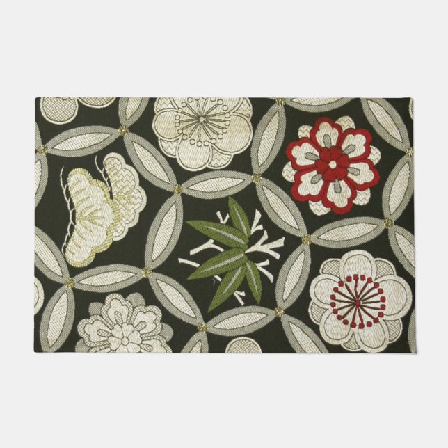 Japanese KIMONO Textile, Floral Pattern Doormat (Front)