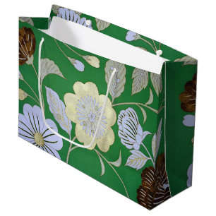 Japanese KIMONO Textile, Floral Pattern Large Gift Bag