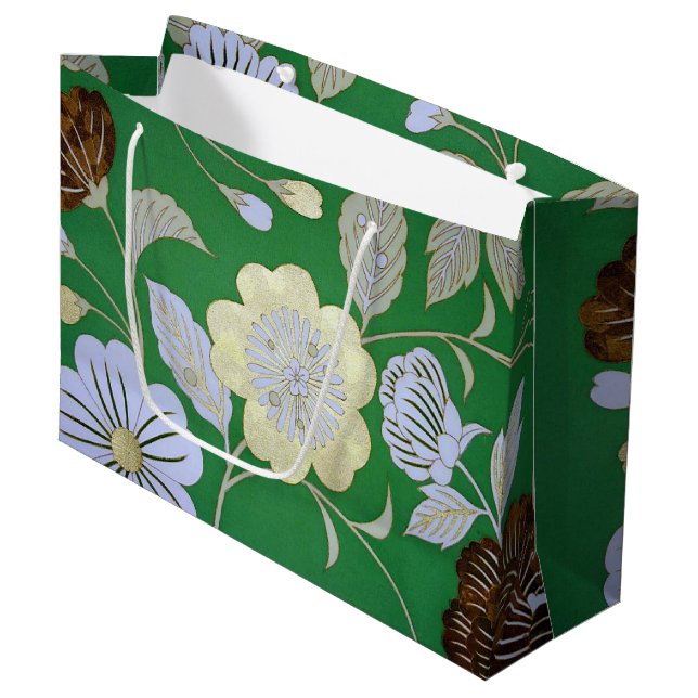 Japanese KIMONO Textile, Floral Pattern Large Gift Bag (Front Angled)