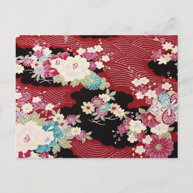 Japanese KIMONO Textile, Floral Pattern Postcard (Front)