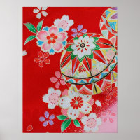 Japanese KIMONO Textile, Floral Pattern