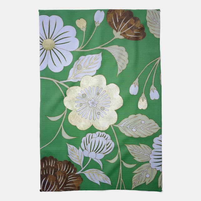 Japanese KIMONO Textile, Floral Pattern Tea Towel (Vertical)
