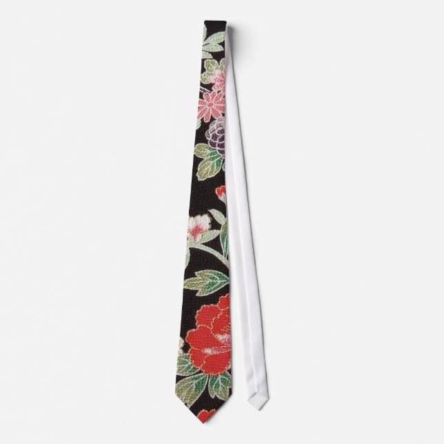 Japanese KIMONO Textile, Floral Pattern Tie (Front)