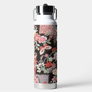 Japanese KIMONO Textile, Floral Pattern Water Bottle