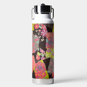 Japanese KIMONO Textile, Floral Pattern Water Bottle