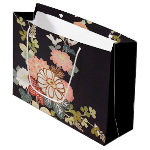 Japanese KIMONO Textile, Floret Pattern Large Gift Bag