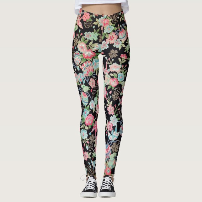 Japanese KIMONO Textile, Floret Pattern Leggings (Front)