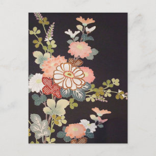 Japanese KIMONO Textile, Floret Pattern Postcard