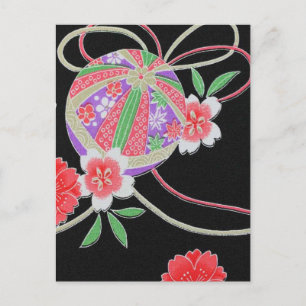 Japanese KIMONO Textile, Floret Pattern Postcard
