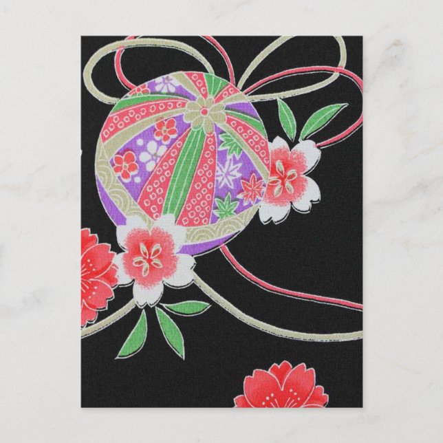Japanese KIMONO Textile, Floret Pattern Postcard (Front)