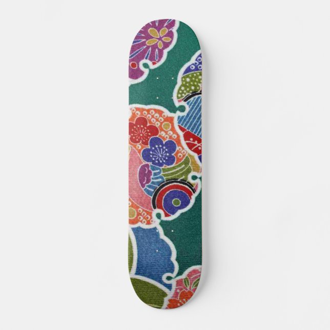 Japanese KIMONO Textile, Floret Pattern Skateboard (Front)