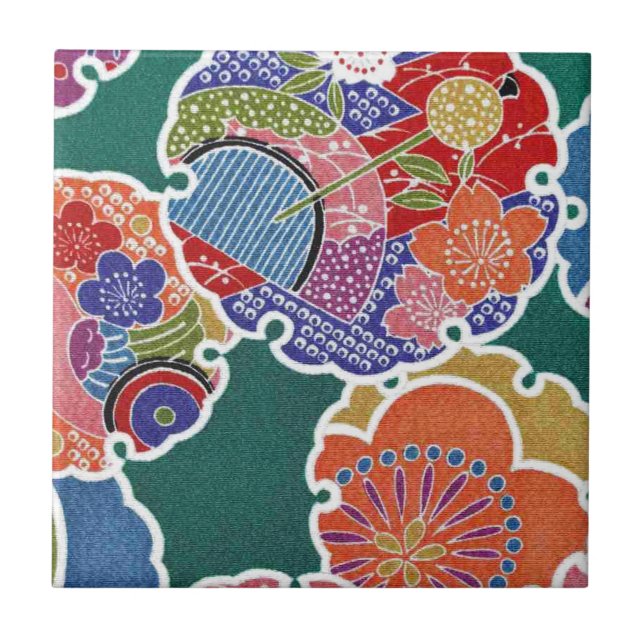 Japanese KIMONO Textile, Floret Pattern Tile (Front)