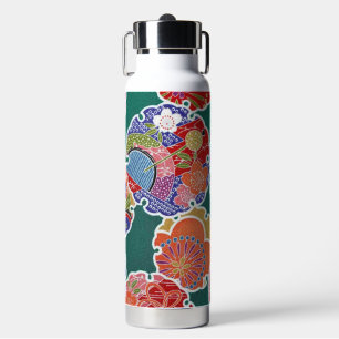 Japanese KIMONO Textile, Floret Pattern Water Bottle