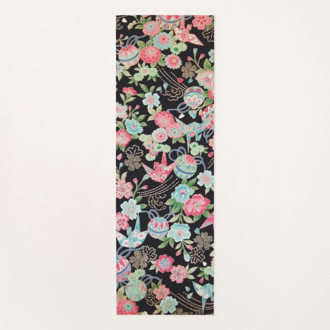 Japanese KIMONO Textile, Floret Pattern Yoga Mat (Front)