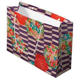Japanese KIMONO Textile, Flower Large Gift Bag