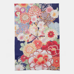 Japanese KIMONO Textile, Flower Tea Towel