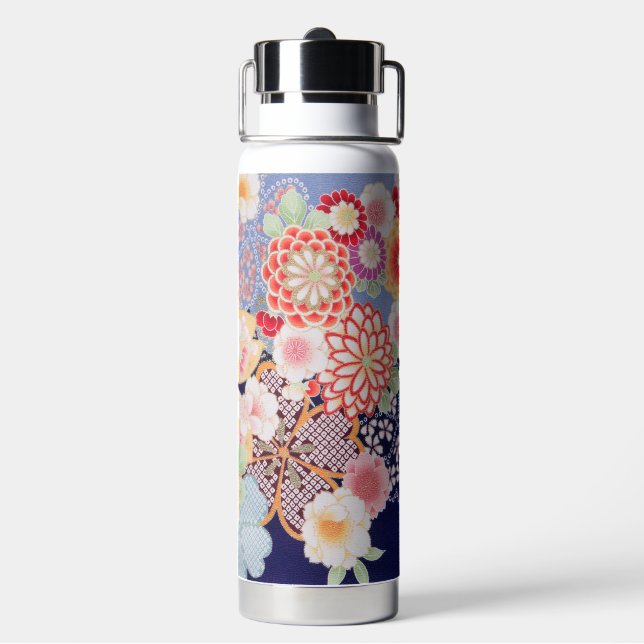 Japanese KIMONO Textile, Flower Water Bottle (Back)