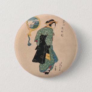 Japanese Kimono Woman Courtesan Artwork 6 Cm Round Badge
