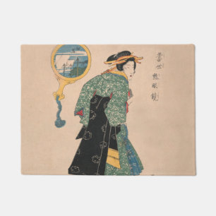 Japanese Kimono Woman: Ukiyo-e Woodblock Print  Doormat