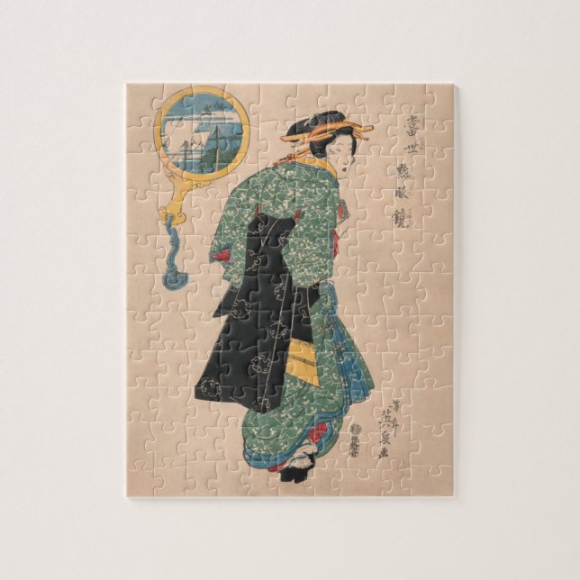 Japanese Kimono Woman: Ukiyo-e Woodblock Print  Jigsaw Puzzle (Vertical)