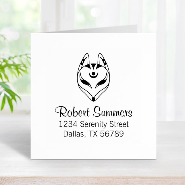 Japanese Kitsune Fox Mask Address 3 Rubber Stamp (Creator Uploaded)