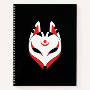 Japanese Kitsune Fox Mask on Black Notebook
