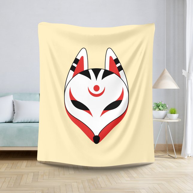 Japanese Kitsune Fox Mask Yellow Sherpa Blanket (Creator Uploaded)