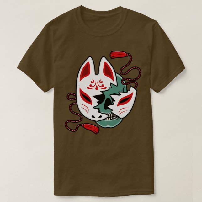 Japanese kitsune mask with skull3 T-Shirt (Design Front)