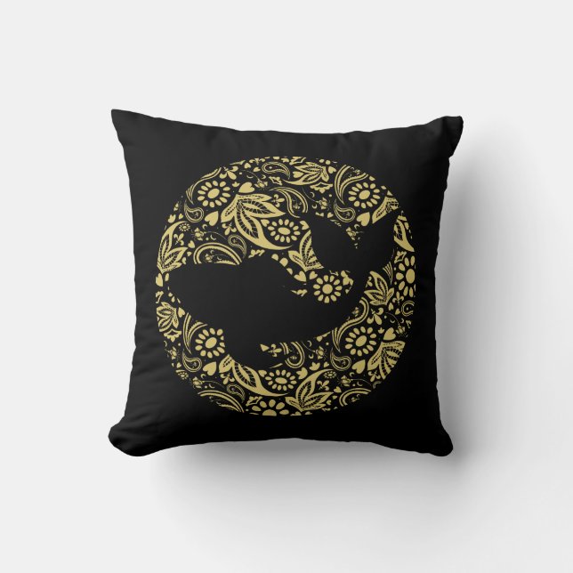 Japanese Koi Carp Fish Black Gold Cushion (Front)