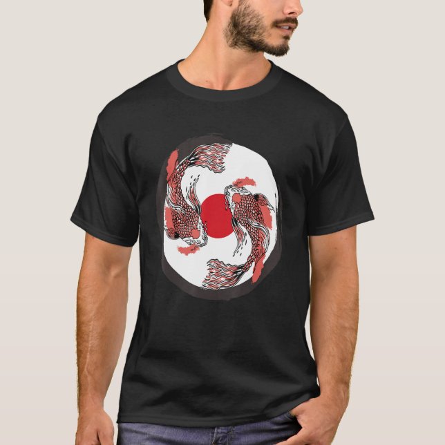 Japanese Koi Carp Japan Flag & Yin Yang Inspired T-Shirt (Front)