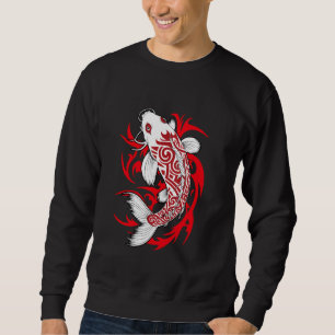 Japanese Koi Carp Tribal Tattoo Art White Red Blac Sweatshirt