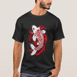 Japanese Koi Carp Tribal Tattoo Art White Red Blac T-Shirt