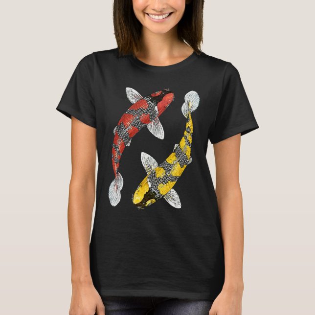 Japanese Koi Carp  Yin Yang Black Red and Yellow F T-Shirt (Front)