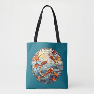 Japanese Koi Fish and Autumn Leaves Tote Bag