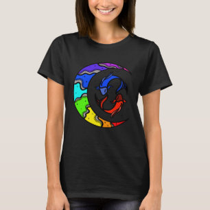 Japanese Koi Fish and Crescent Moon With Rainbow C T-Shirt