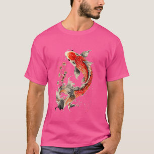 Japanese Koi Fish and Flowers Swimming Tattoo Fish T-Shirt