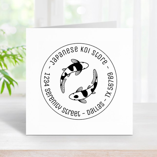 Japanese Koi Fish Business Round Address 3 Rubber Stamp (Creator Uploaded)