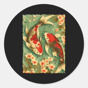 Japanese Koi Fish Cherry Blossoms Sakura Art Men W Classic Round Sticker