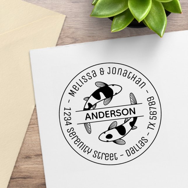 Japanese Koi Fish Couple Family Address 4 Rubber Stamp (Creator Uploaded)