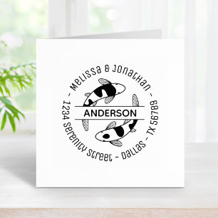 Japanese Koi Fish Couple Family Address Rubber Stamp